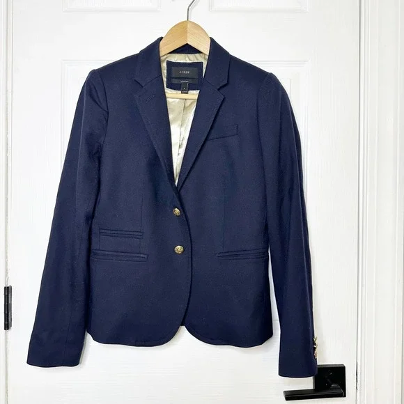 J.Crew Schoolboy Blazer Women 4 Navy Blue Wool Gold Crest Buttons 28233 - Picture 1 of 4